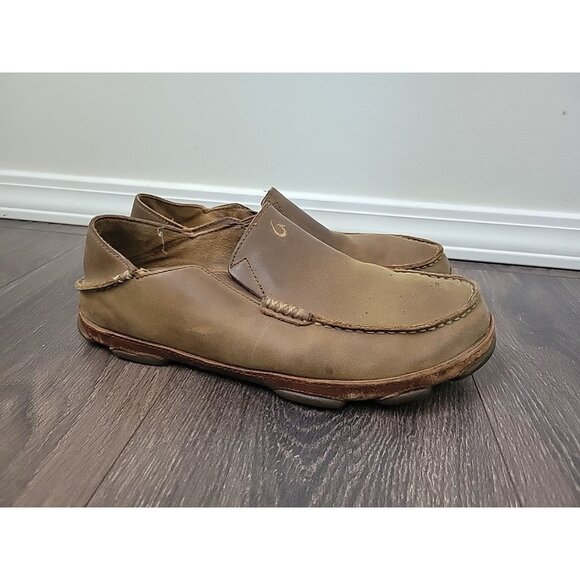 OluKai Moloa Loafers Mens 9 Brown Leather Convertible Heel Casual Slip On Shoe - Picture 1 of 7